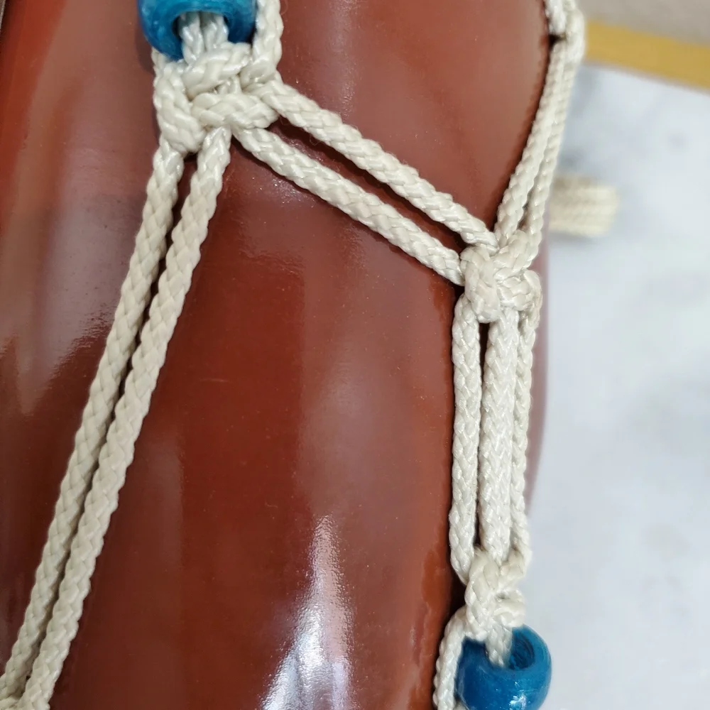 Vintage Bohemian Portugal Brown Glass Hanging Planter Decor Evil Eye Glass Beads